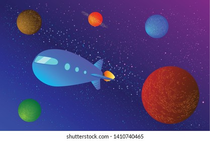 space galaxy with spacecraft and planets