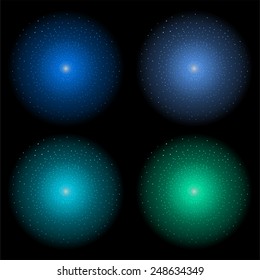 Space galaxy star shining effects set. Blue, turquoise, aqua. Vector clip art effect isolated on black