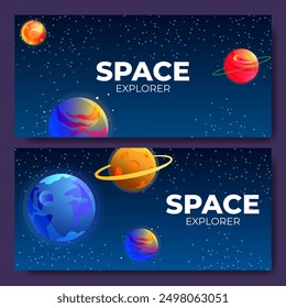 Space and galaxy themes banner and website design with modern style