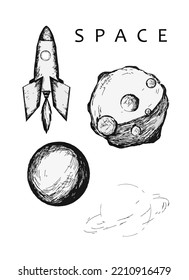 space galaxy thin line icons