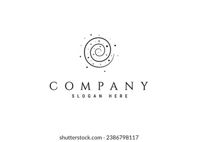 Space galaxy vector design logo with a spiral decorated with star ornaments and space rock fragments
