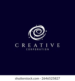 space galaxy vortex logo in flat design style in dark background