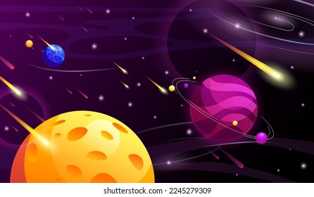 Space game background. Cartoon planets of fantasy universe