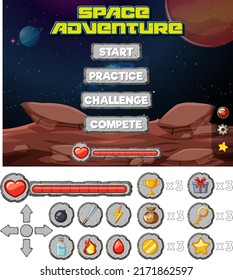 Space game background template and elements illustration