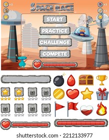 Space game background template and elements illustration