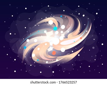 Space game element. Cartoon luminous shine space object rotates around itself on outer space background. Colored bright glow around a cosmic element on a dark blue background vector illustration