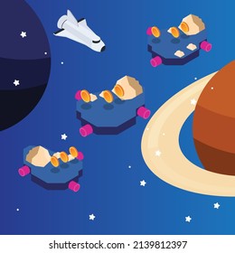 Space game isometric 3d vector illustration for banner, website, illustration, landing page, template, etc