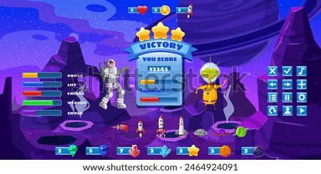 Space game kit, set buttons for games and app, UI. Spaceman kit constructor in cartoon style