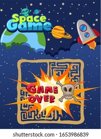 Plantilla de juego espacial con ilustración de juego en pantalla