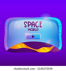 Space Game Ui Frame For Mobile Interface Design In Cartoon Style. Galaxy Window With Planet For Button And Assets. Cartoon Vector Illustration. Web Design Elements.