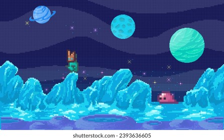 Space game. Vector illustration. The cosmic setting in game creates sense awe and wonderment Piloting spaceship or starship is fundamental part space game concept The game presents futuristic vision