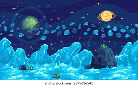 Space game. Vector illustration. The starry sky in game serves as navigational guide in vastness space The space game metaphorically represents boundless potential human exploration The arcade-style