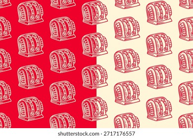 Raum-Generator handgezeichnete doodle nahtlose Muster auf rotem beigem Hintergrund für Merchandise. Astronaut-Triebwerk Gravur Muster Hintergrund. Raum-Generator Schraffur Motiv Tapete