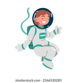 Space with Girl Astronaut Character in Spacesuit Floating Vector Illustration