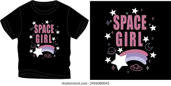 space girl t shirt graphic design vector illustration 