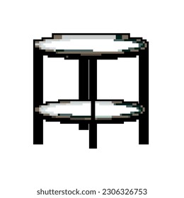 Space-Glas-Tisch-Spiel Pixel-Kunst Retro-Vektorgrafik. Glastisch für den kleinen Raum. alte Vintage-Illustration