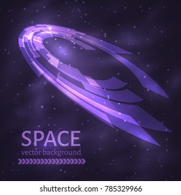 Space glowing stars cosmic background.  Ultra violet futuristic abstract backdrop. Science concept.  Universe vector illustration. Easy to edit design template for your business projects. 