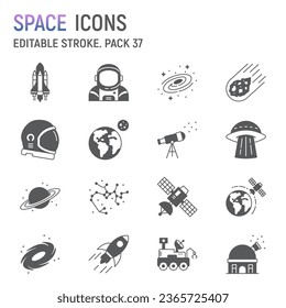 Space glyph icon set, astronomy collection, vector graphics, logo illustrations, space vector icons, planets signs, solid pictograms, editable stroke