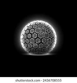 Space graphic of pathogen protection circle in black and white. Abstract luminous power coating. Vector illustration on black isolated background. The concept of safety and protection from the virus.