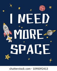 Space Graphic tee. vector design for t-shirt printing and embroidery apparel. 