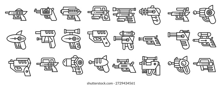 Conjunto de iconos de pistola espacial y bláster