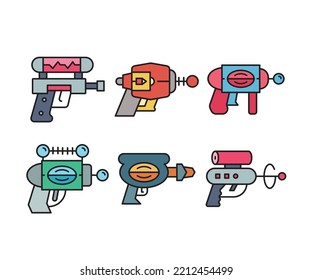 iconos de pistolas de espacio conjunto ilustración vectorial
