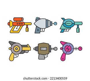 iconos de pistolas de espacio conjunto ilustración vectorial