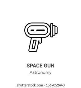 Space gun outline vector icon. Thin line black space gun icon, flat vector simple element illustration from editable astronomy concept isolated on white background