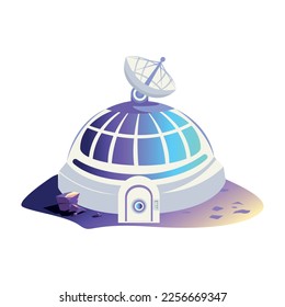 space habitation module - observatory with satellite dish in cartoon style. vector illustration isolated on white background. planetary exploration. Space research.