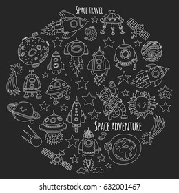 Space hand drawn doodle icons and patterns