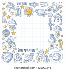  Space hand drawn doodle icons and patterns