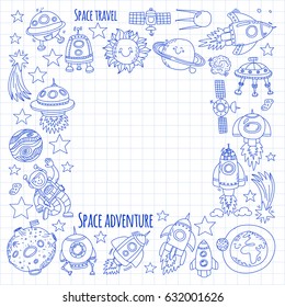  Space hand drawn doodle icons and patterns