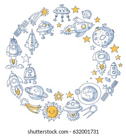  Space hand drawn doodle icons and patterns