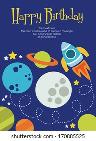 space happy birthday card design. vector illustration
