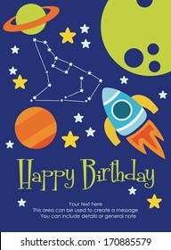 space happy birthday card design. vector illustration