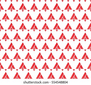 Space hearts and lattice triangle seamless pattern in red and white color. Geometric shapes background. Vector illustration