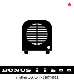 Space heater icon flat. Black pictogram on white background. Vector illustration symbol and bonus button open and closed lock, folder, star