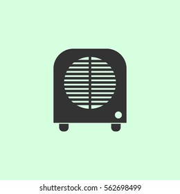Space heater icon flat. Grey vector symbol on green background