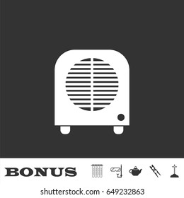Space heater icon flat. White pictogram on black background. Vector illustration symbol and bonus icons