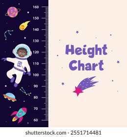 Space height chart for children with space elements and boy.