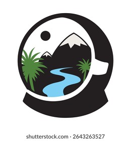 Space Helmet Ecosystem Vector Art Scene
