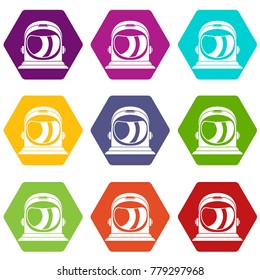 Space helmet icon set many color hexahedron isolated on white vector illustration