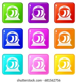 Space helmet icons of 9 color set isolated vector illustration