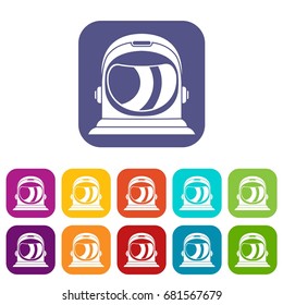 Space helmet icons set vector illustration in flat style in colors red, blue, green, and other