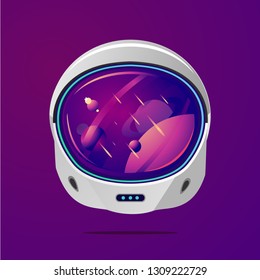 Space Helmet On Isolated Background. Astronaut Spacesuit With Space On Reflection. Pilot Mask Vector Clip Art