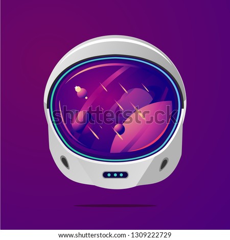 Space helmet on isolated background. Astronaut spacesuit with space on reflection. Pilot mask vector clip art