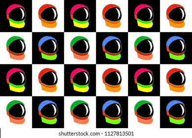 Space helmet pixel art seamless pattern multicolor winner