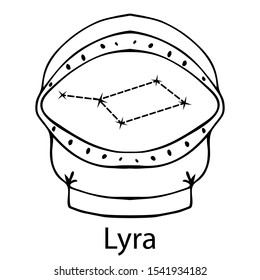 Space helmet with stars reflected in it. Constellation Lyra.