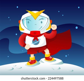 Space hero boy vector cartoon illustration