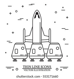 Space house for living on the red planet. Human mission to Mars. Space future home for humans on the Mars. Thin line icon. Vector Illustration. Colonization of Mars.